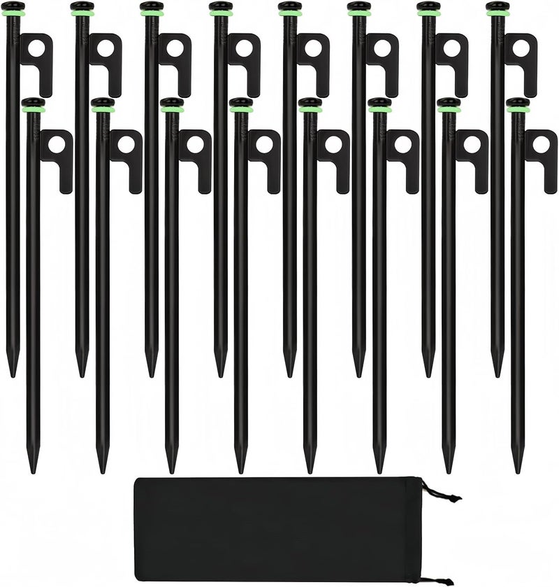 HOLANHING 16Pcs Tent Stakes, 12in Heavy Duty Tent Stakes with Storage Pouch, Dia. 0.35" Forged Steel Stakes for Tent Used on Rocks, Grassland, Snowfield(16Pcs 12in Stakes) - Image 1